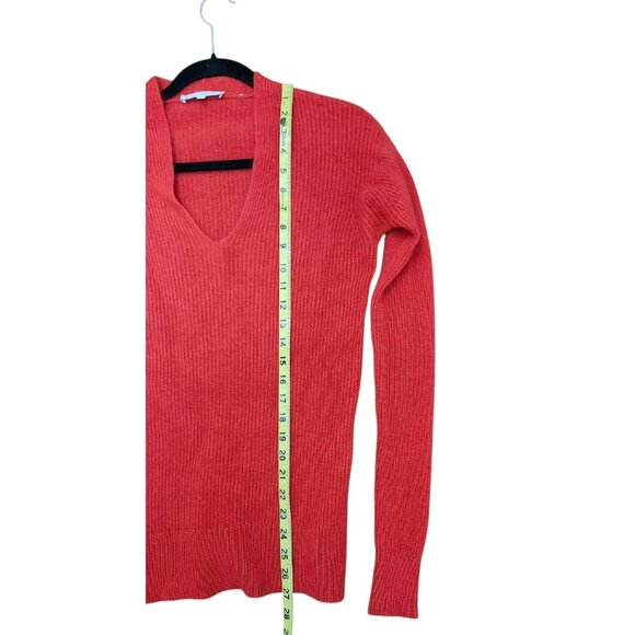 White + Warren - Cashmere Ribbed V Neck Sweater in Auburn Red Size S - Picture 8 of 10